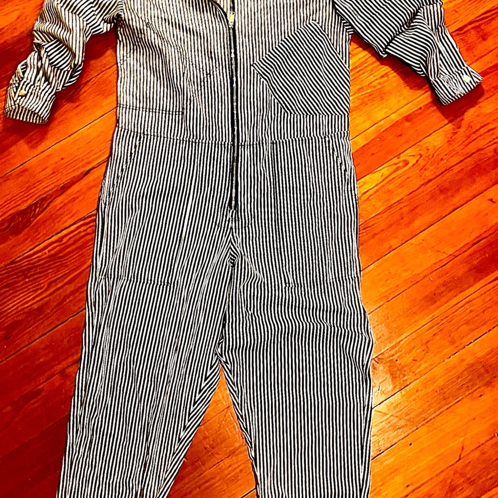 Men's Black and White Striped Jumpsuit